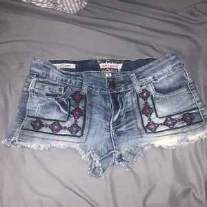 Embroidered denim shorts